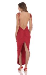 Picture Back Slit Maxi Dress in Red. Source: https://media-img.lucyinthesky.com/data/Oct24/150xAUTO/7184c51b-f3bc-4025-9a97-beca23dcc169.jpg