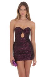 Picture Sequin Strapless Dress in Deep Plum. Source: https://media-img.lucyinthesky.com/data/Oct24/150xAUTO/a136c585-27da-4c59-ab76-90e14b81b9fd.jpg