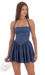 Picture Satin Halter A-line Dress in Slate Blue. Source: https://media-img.lucyinthesky.com/data/Oct24/150xAUTO/ab4f5435-7441-4175-8f4f-d4680e03755b.jpg