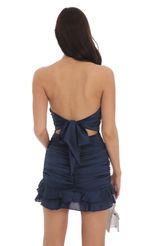 Picture Strapless Satin Ruched Bodycon Dress in Navy. Source: https://media-img.lucyinthesky.com/data/Oct24/150xAUTO/ae87a5a3-4244-4351-ae03-05798222e3e8.jpg