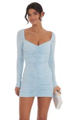 Picture Ruched Long Sleeve Bodycon Dress in Light Blue. Source: https://media-img.lucyinthesky.com/data/Oct24/150xAUTO/b8e12a90-b0c4-457a-a64c-3a7da249e03a.jpg