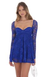 Picture Long Sleeve Lace Babydoll Dress in Blue. Source: https://media-img.lucyinthesky.com/data/Oct24/150xAUTO/bb34e7cc-a77a-4b0c-ac29-ca29a06399b7.jpg