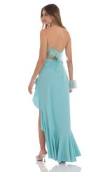 Picture Strapless Back Bow Corset Maxi Dress in Aqua Blue. Source: https://media-img.lucyinthesky.com/data/Oct24/150xAUTO/fdfa77c4-9ec9-4fbb-93d2-b7bad8189921.jpg