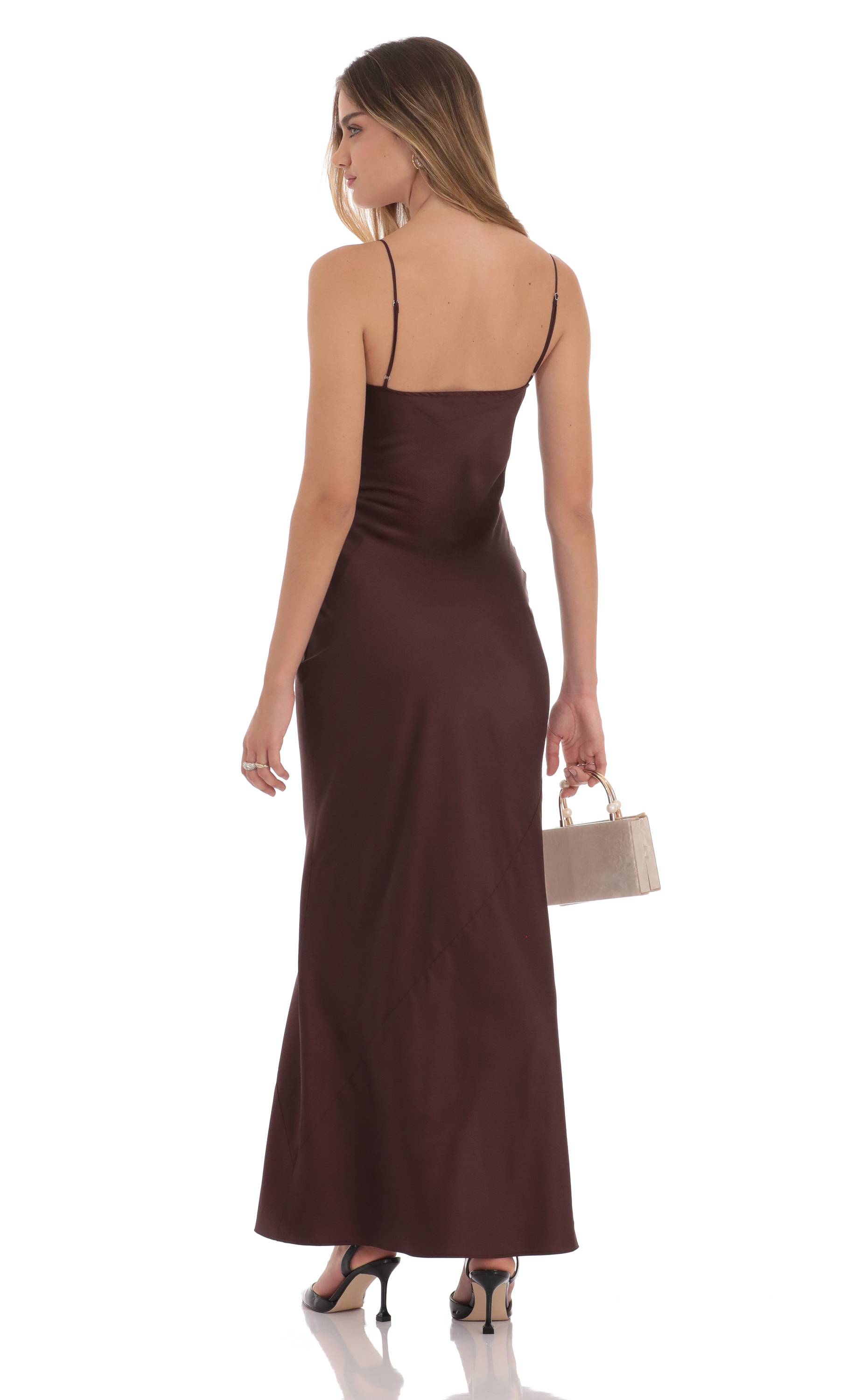 white christmas dresses Adoria Sequin Cut Out Maxi Dress - Chocolate main image 1