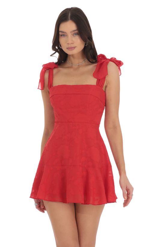 Glitter Velvet Bell Sleeve Dress in Red | LUCY IN THE SKY