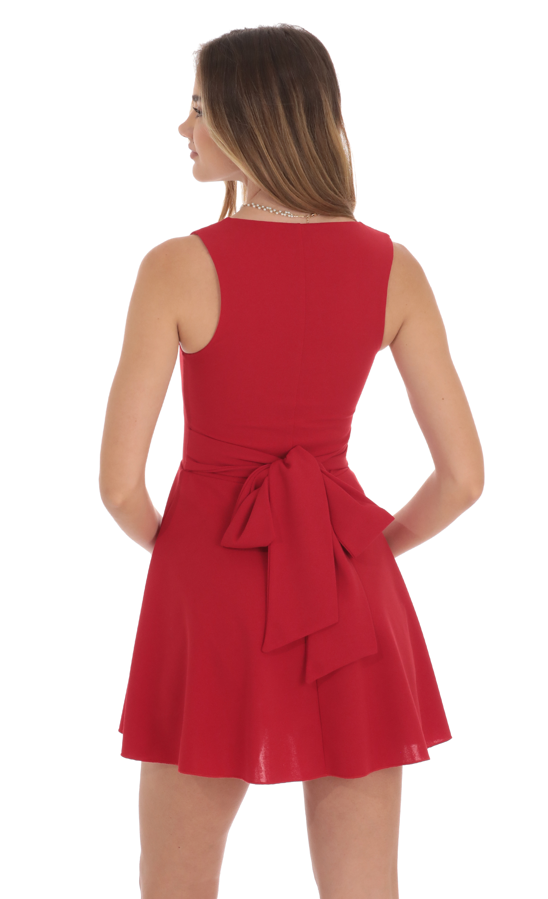 Back Bow A-Line Dress in Red