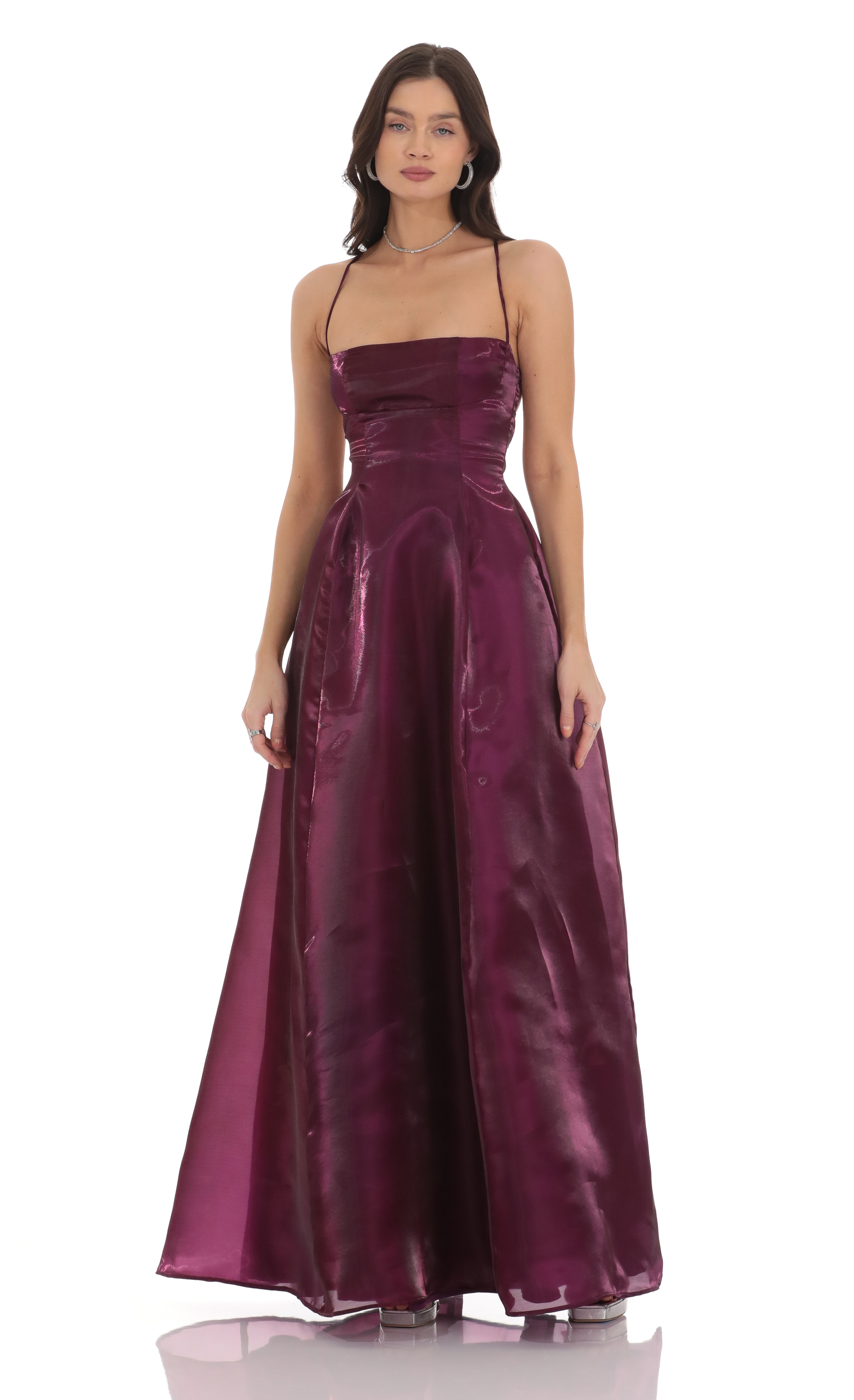 Sheen Fit and Flare Maxi Dress in Purple