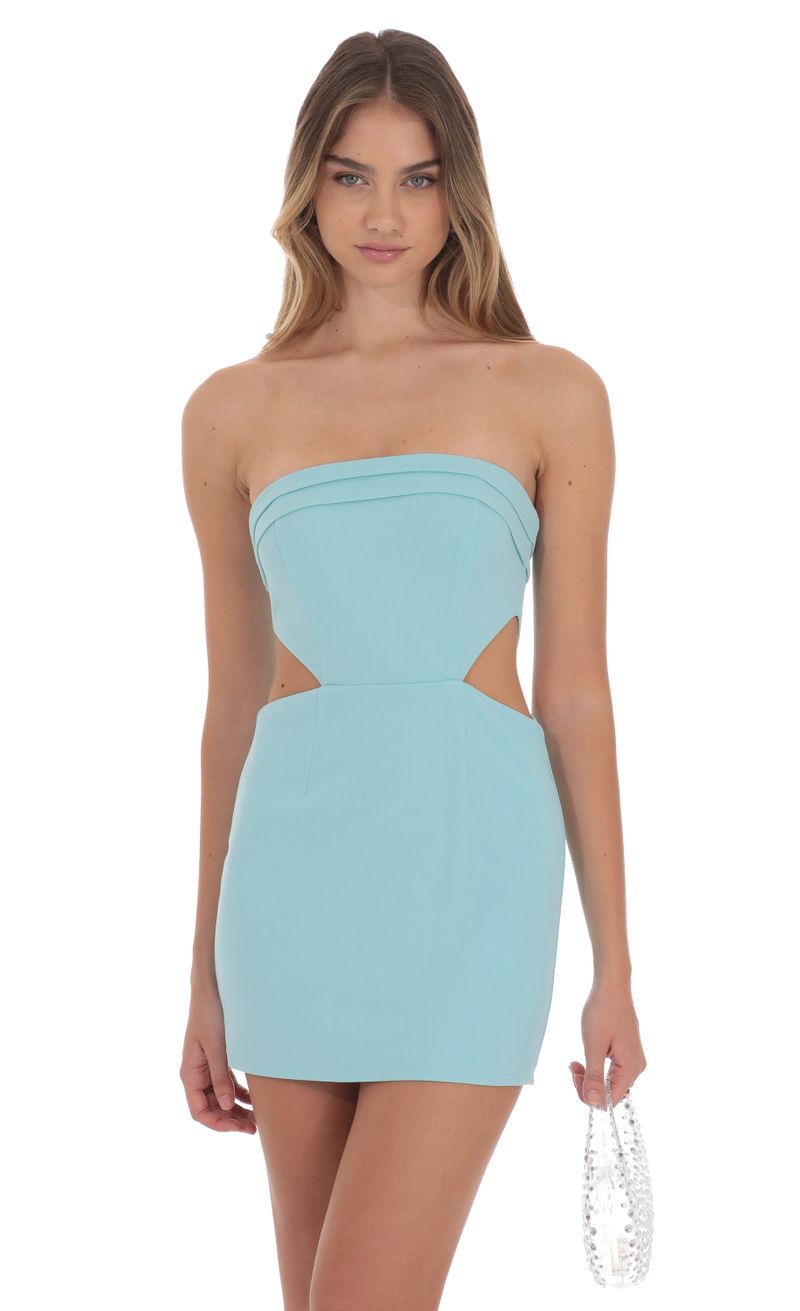 Crepe Corset Cutout Dress in Blue | LUCY IN THE SKY Crepe Corset Cutout Dress in Blue | LUCY IN THE SKY