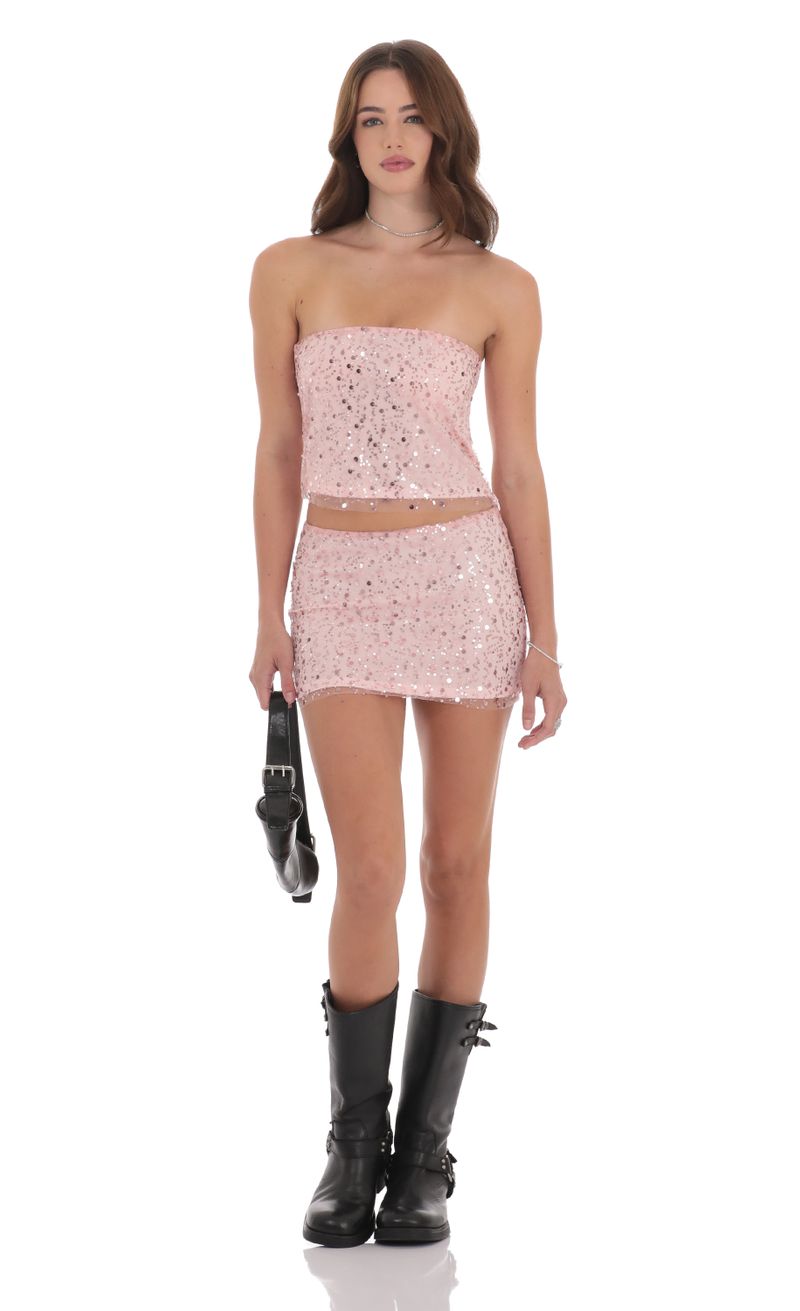 Sequin Strapless Two Piece Set in Baby Pink | LUCY IN THE SKY