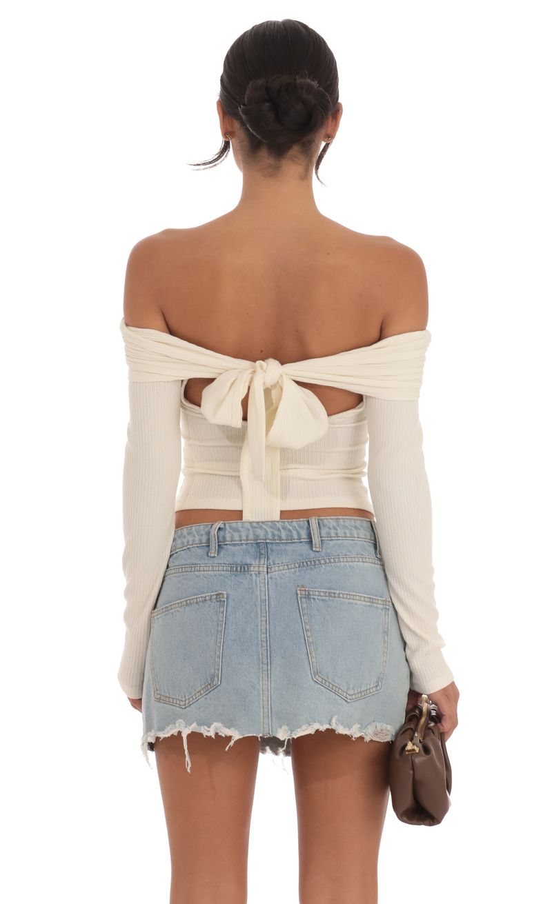 Ribbed Off Shoulder Back Tie Top in Cream | LUCY IN THE SKY