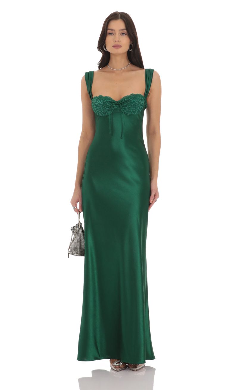 Satin Lace-Bust Dress in Green Satin Lace-Bust Dress in Green
