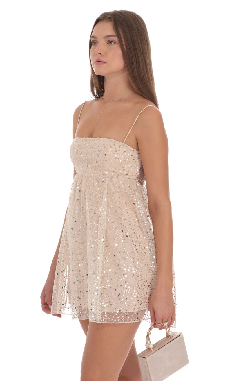 Sequin Baby Doll Dress in Beige | LUCY IN THE SKY