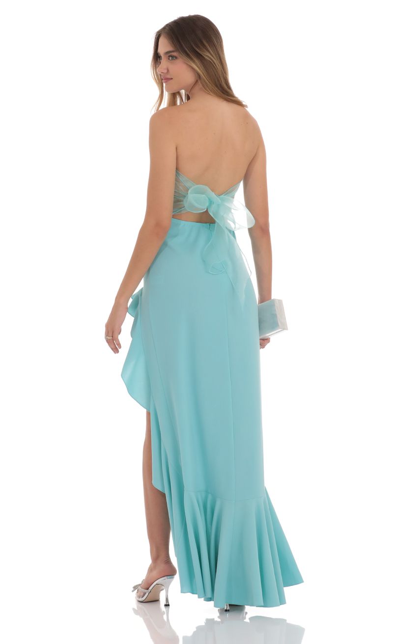 Strapless Back Bow Corset Maxi Dress in Aqua Blue | LUCY IN THE SKY