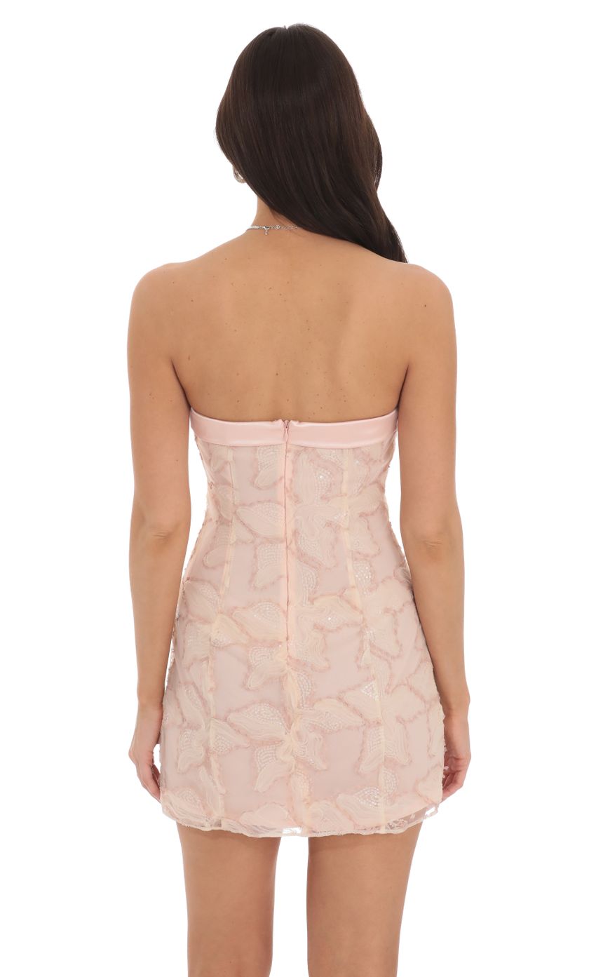 Picture Sequin Lily Strapless Dress in Cream Pink. Source: https://media-img.lucyinthesky.com/data/Oct24/850xAUTO/01100de3-c263-4879-bec2-e802a2b5b3b5.jpg