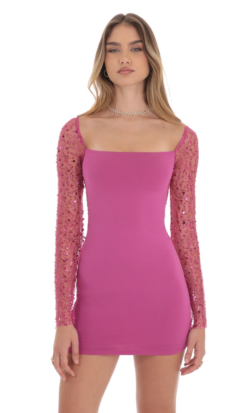 Picture Sequin Long Sleeve Dress in Magenta. Source: https://media-img.lucyinthesky.com/data/Oct24/850xAUTO/05416469-9f39-497c-b147-2c866b9cfe1c.jpg