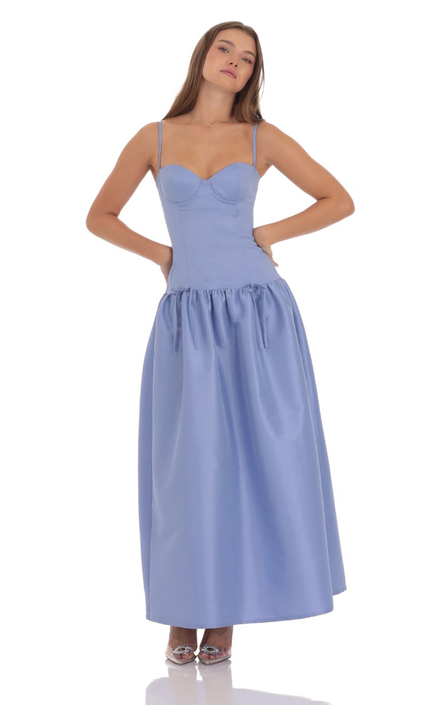 Hadley | Powder Blue Boat-Neck Maxi Dress With Drop-Waist