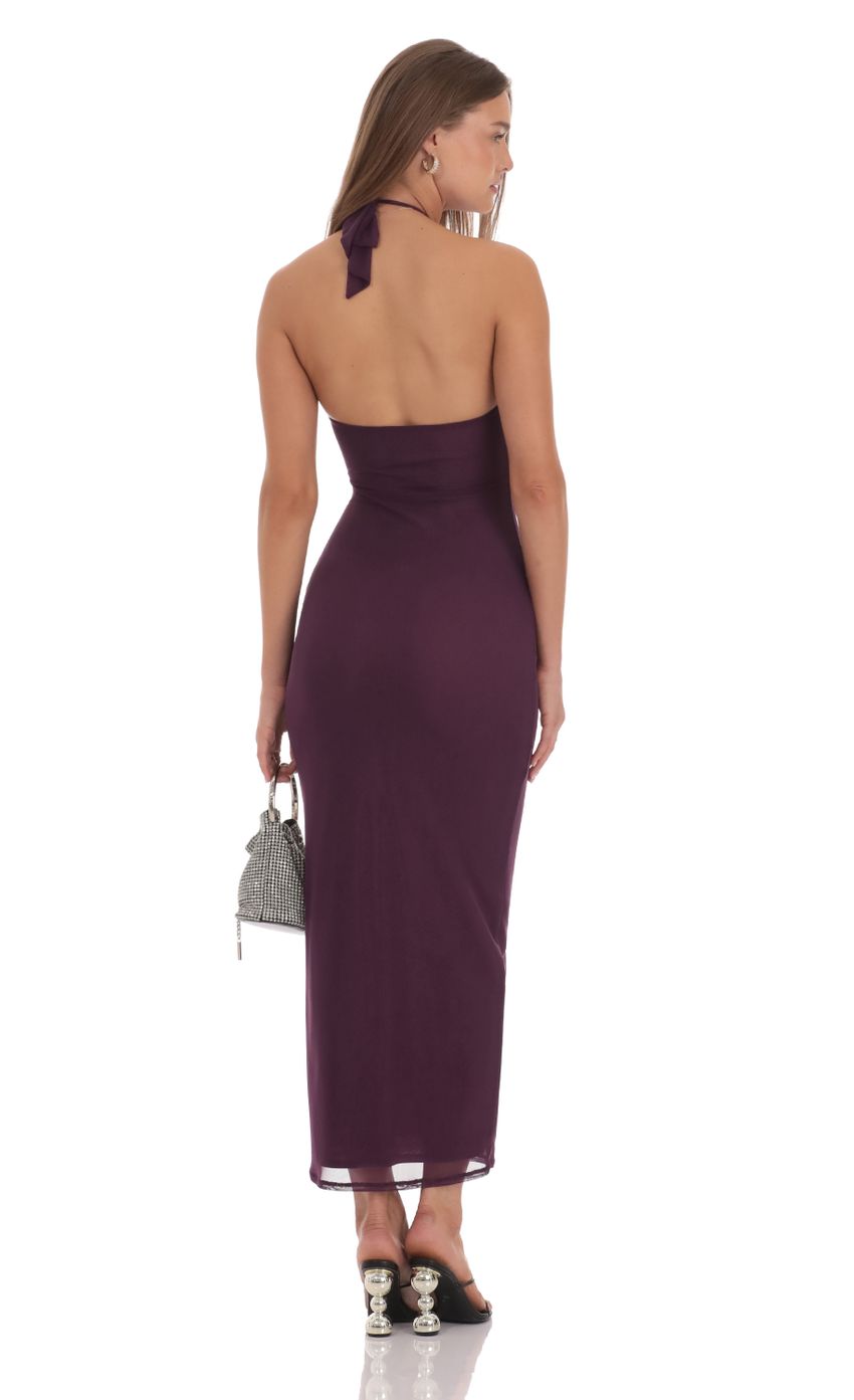 Picture Halter Bodycon Maxi Dress in Purple. Source: https://media-img.lucyinthesky.com/data/Oct24/850xAUTO/17af9dc0-cf0f-4a05-9184-c81384b73ded.jpg