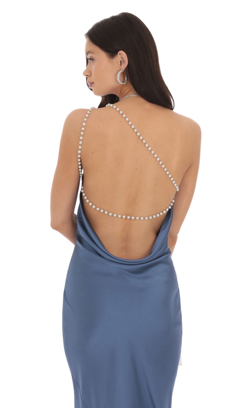 Picture One Shoulder Pearl Satin Maxi Dress in Slate Blue. Source: https://media-img.lucyinthesky.com/data/Oct24/850xAUTO/1ae17c35-d906-4f1d-befb-d2bd1d8f68c2.jpg