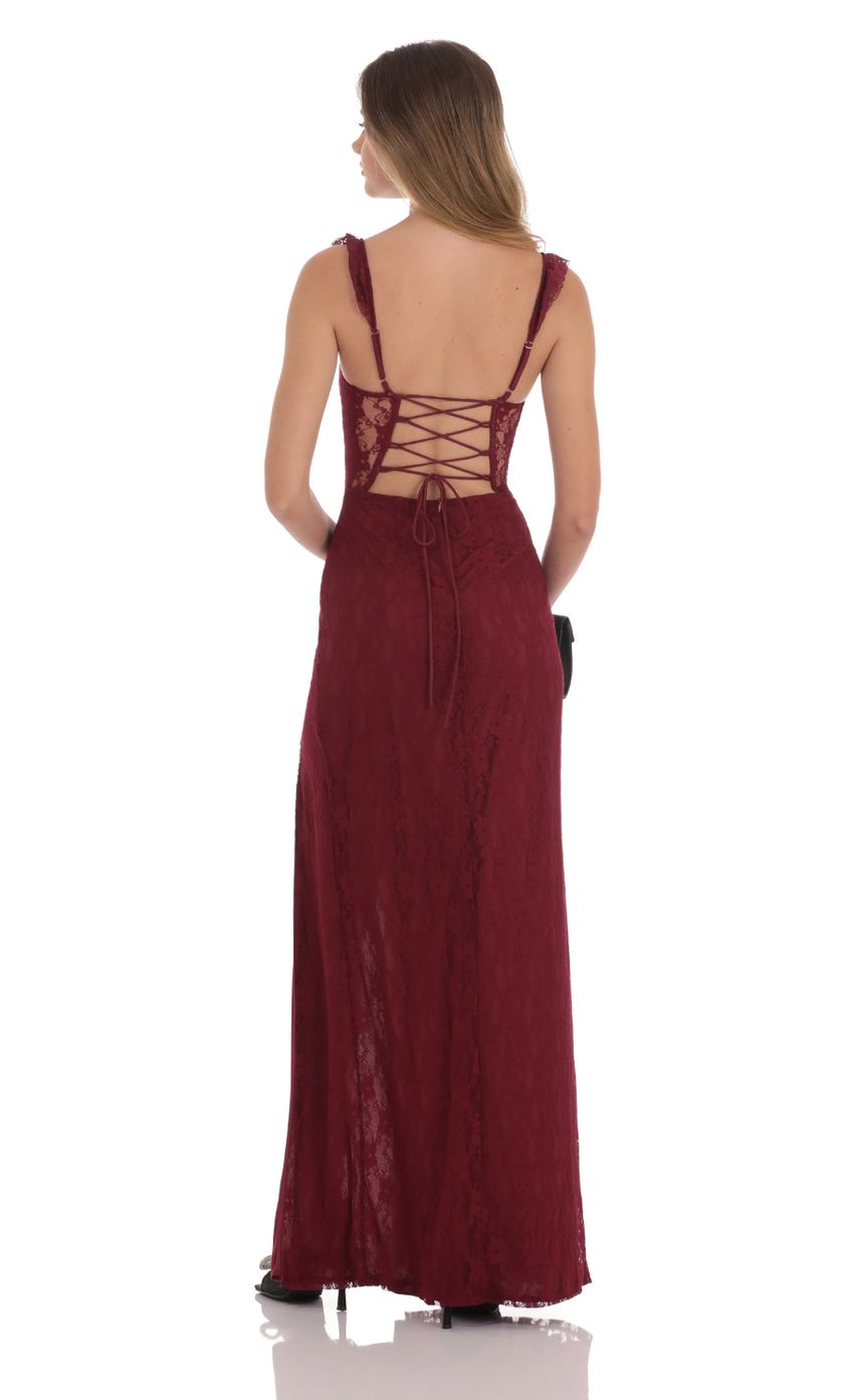 Picture Lace Ruffle Sleeve Maxi Dress in Wine. Source: https://media-img.lucyinthesky.com/data/Oct24/850xAUTO/1f20cb80-dfd1-4e1b-beaa-ebfc6db0ab66.jpg