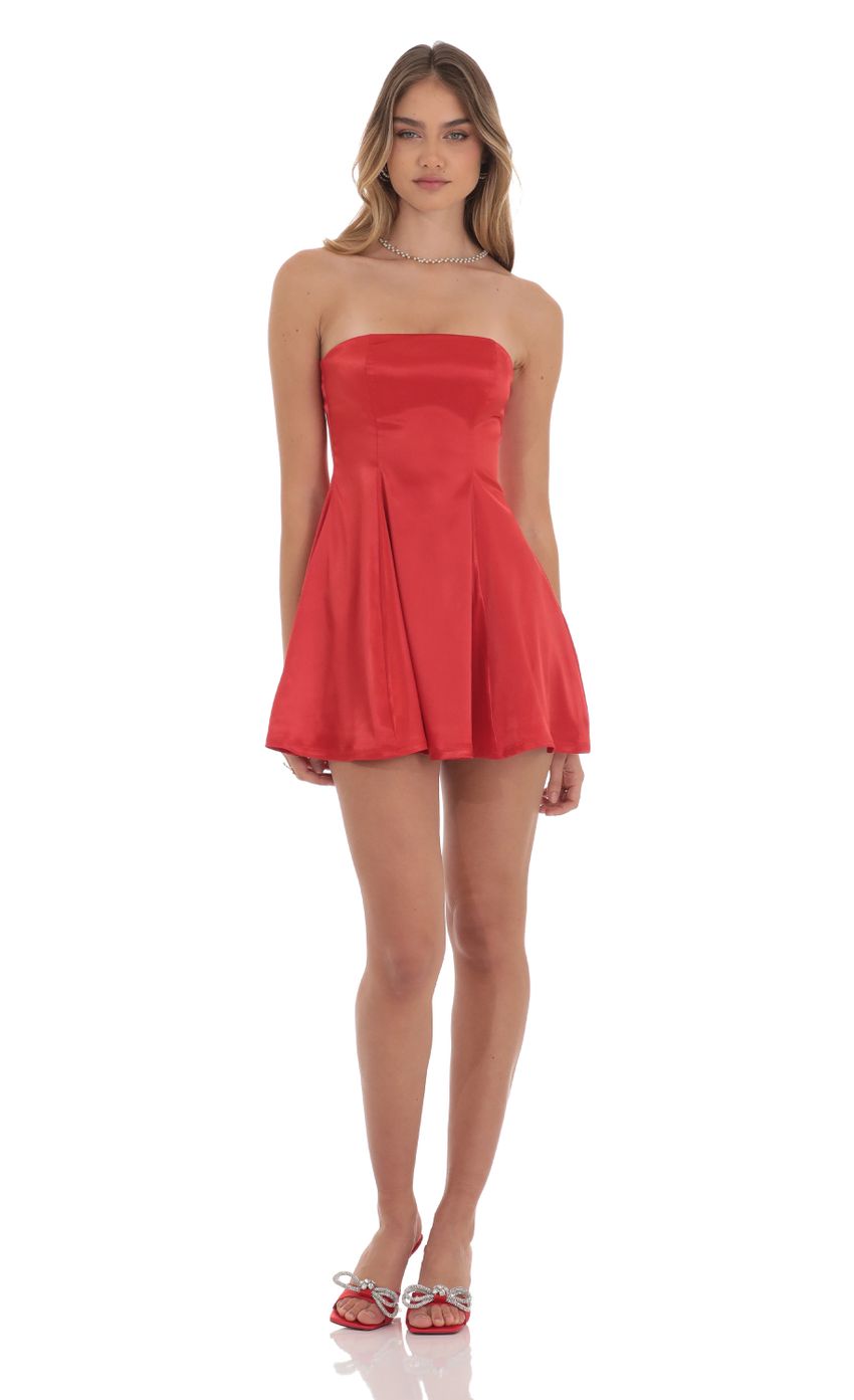 Picture Strapless Satin Fit and Flare Dress in Red. Source: https://media-img.lucyinthesky.com/data/Oct24/850xAUTO/1f833996-fdeb-42a6-a001-5e74d5c936e2.jpg