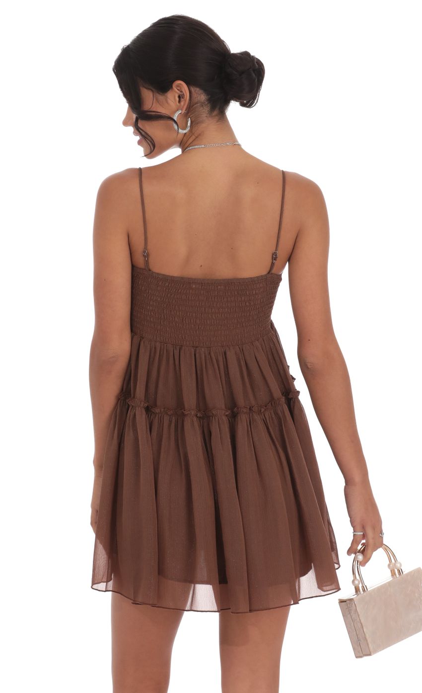 Picture Shimmer Babydoll Dress in Brown. Source: https://media-img.lucyinthesky.com/data/Oct24/850xAUTO/247839f4-1012-4ed8-8c3c-ba7652f37353.jpg