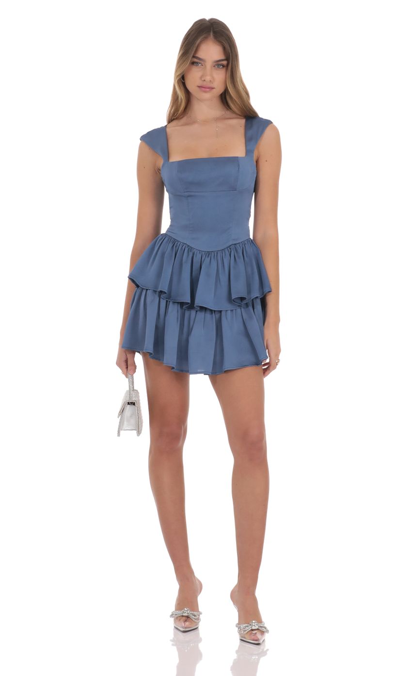 Picture Satin Wide Strap Ruffle Dress in Denim Blue. Source: https://media-img.lucyinthesky.com/data/Oct24/850xAUTO/38663c7a-5cae-49ac-8597-d3a4ae57a343.jpg