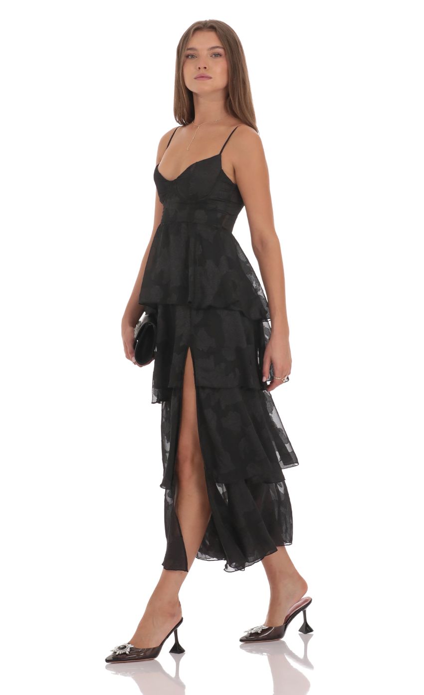 Picture Floral Ruffle A-line Maxi Dress in Black. Source: https://media-img.lucyinthesky.com/data/Oct24/850xAUTO/43c93e03-4138-4f9b-96ad-5d24949c8cd2.jpg