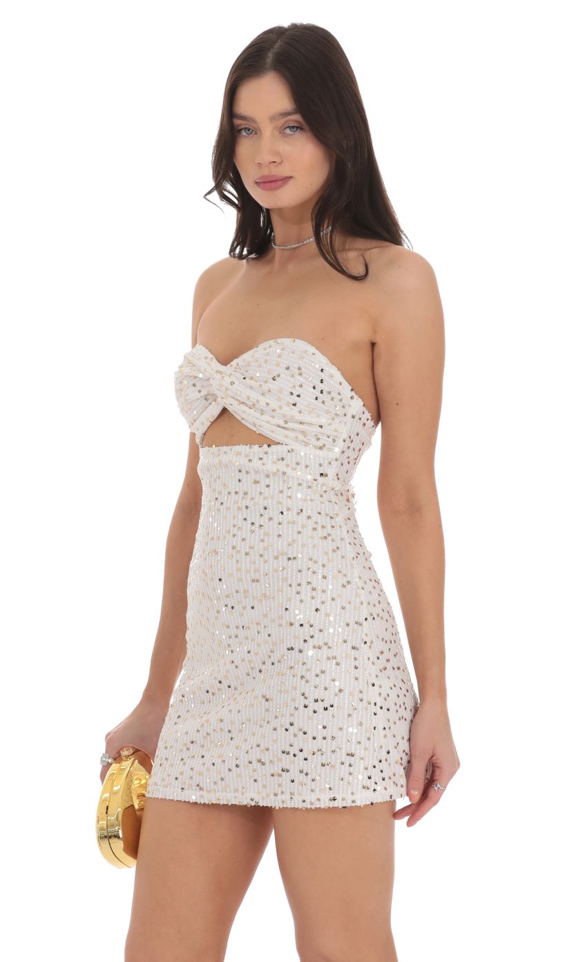 Picture Sequin Cutout Twist Bodycon Dress in White. Source: https://media-img.lucyinthesky.com/data/Oct24/850xAUTO/4d556ed7-e5ba-41e4-ae0a-58f994a88c12.jpg