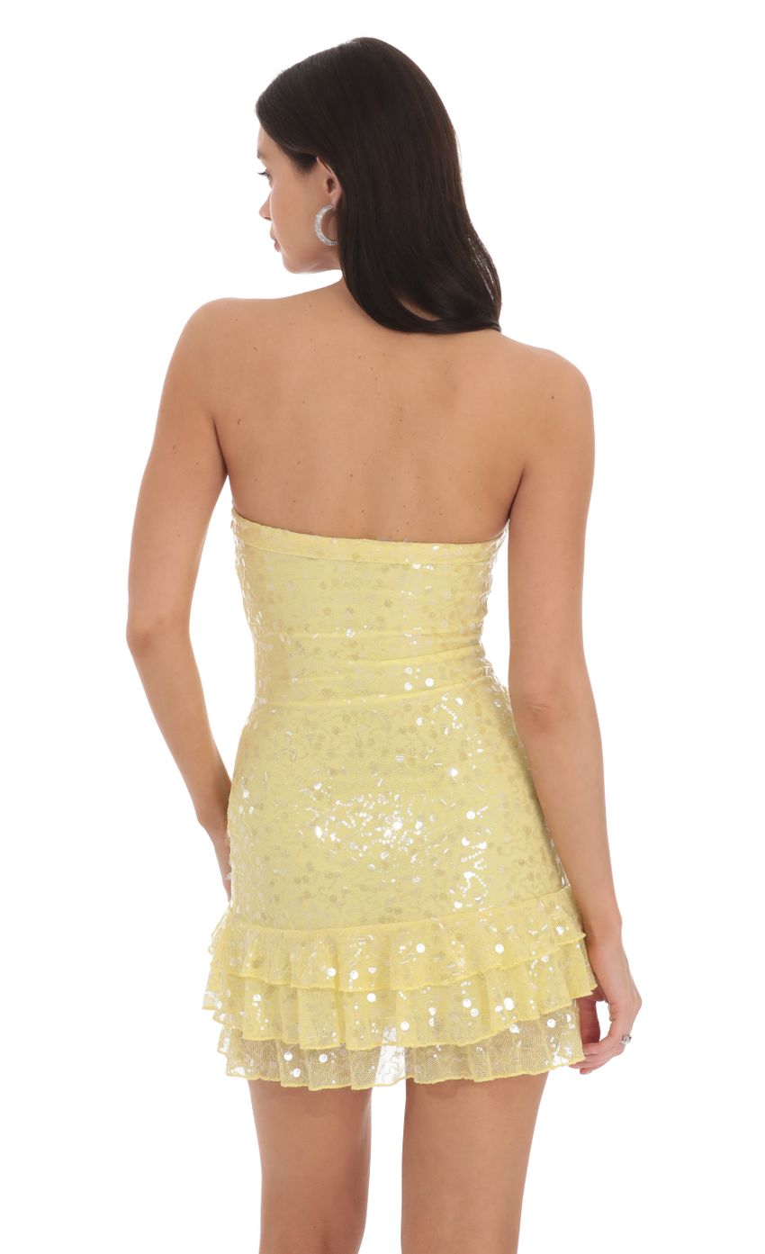 Picture Sequin Mesh Strapless Bodycon Dress in Yellow. Source: https://media-img.lucyinthesky.com/data/Oct24/850xAUTO/694b52f0-2870-4a1a-be37-e2ed80f64131.jpg