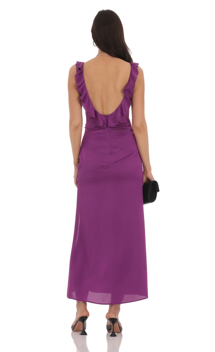 Picture Satin V-Neck Open Back Maxi Dress in Purple. Source: https://media-img.lucyinthesky.com/data/Oct24/850xAUTO/725d4c94-97db-47be-872b-5c8225646ef2.jpg