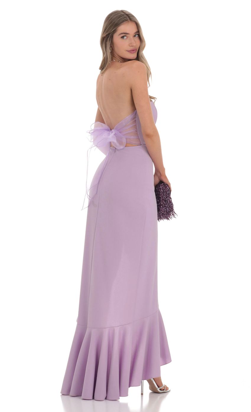 Picture Strapless Back Bow Corset Maxi Dress in Lavender. Source: https://media-img.lucyinthesky.com/data/Oct24/850xAUTO/8cf23917-ded8-4a66-a2e2-1b223dcac481.jpg