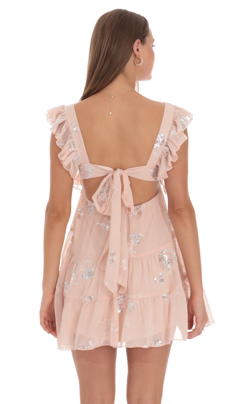 Picture Ruffle Strap Sequin Babydoll Ruffle Dress in Peachy Pink. Source: https://media-img.lucyinthesky.com/data/Oct24/850xAUTO/b3f15f1c-d1b7-4eaf-a5e4-9d4b6dbf4763.jpg