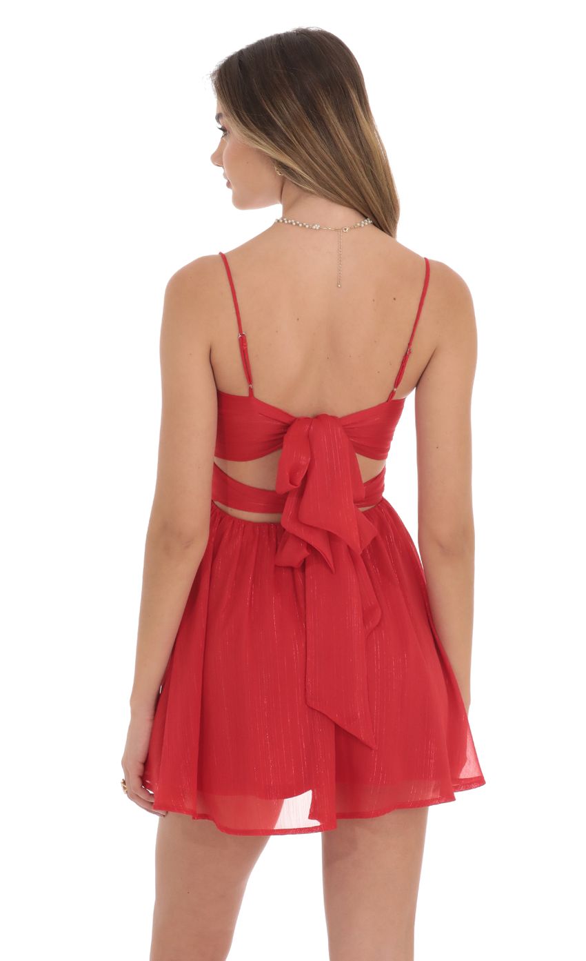 Picture Shimmer Front Twist A-line Dress in Red. Source: https://media-img.lucyinthesky.com/data/Oct24/850xAUTO/b5c5f295-33c5-4929-9321-a0190c40f02d.jpg