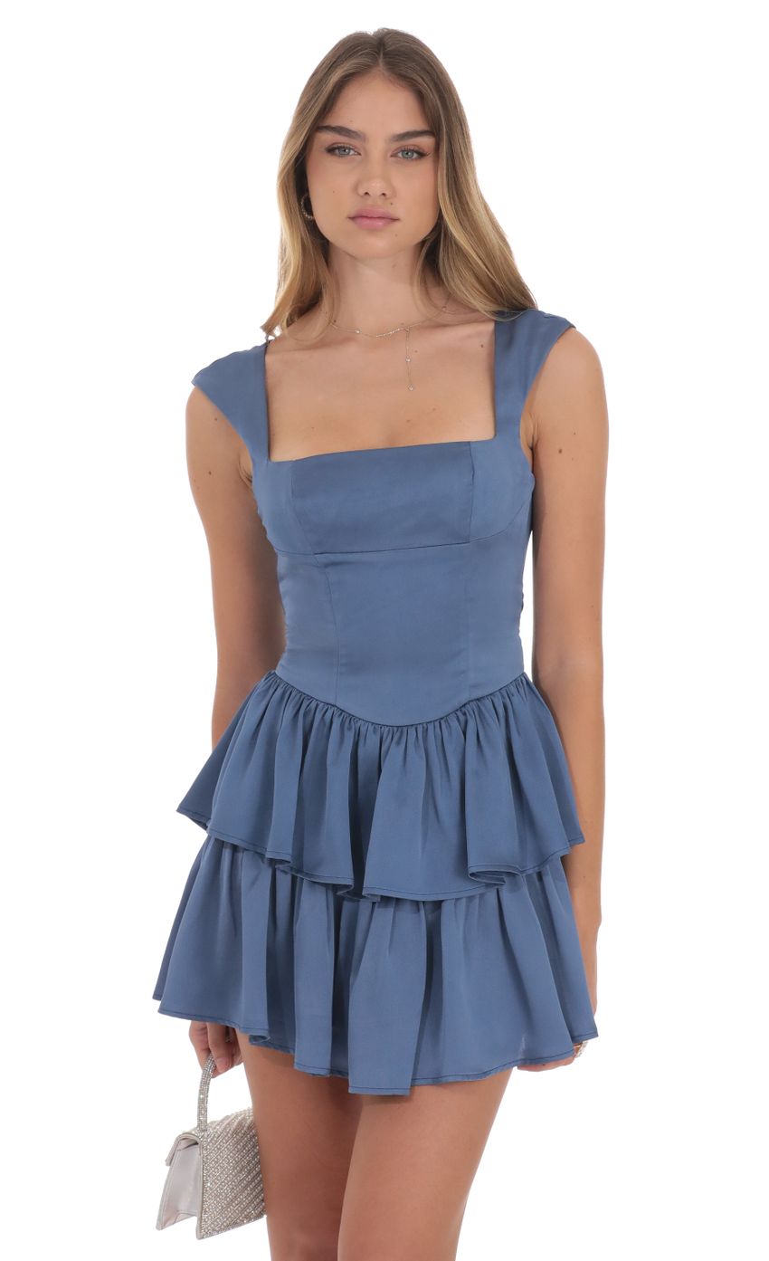 Picture Satin Wide Strap Ruffle Dress in Denim Blue. Source: https://media-img.lucyinthesky.com/data/Oct24/850xAUTO/bbb7da33-9322-44b4-a914-fe78eb80e554.jpg