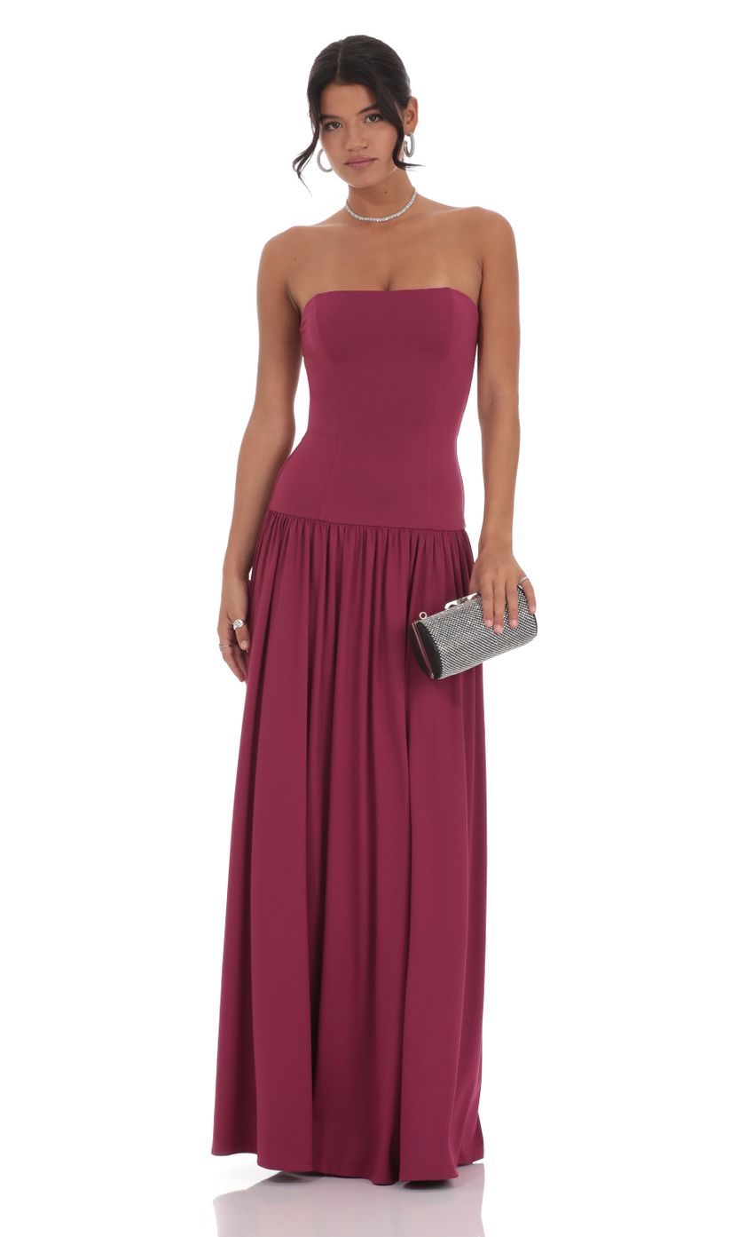 Product image for Strapless Drop Waist Maxi Dress in Magenta