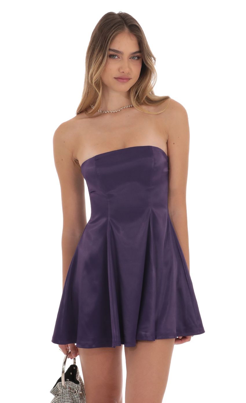 Picture Strapless Satin Fit and Flare Dress in Purple. Source: https://media-img.lucyinthesky.com/data/Oct24/850xAUTO/c16d8b61-d709-4329-a7bb-0274392ac7c7.jpg