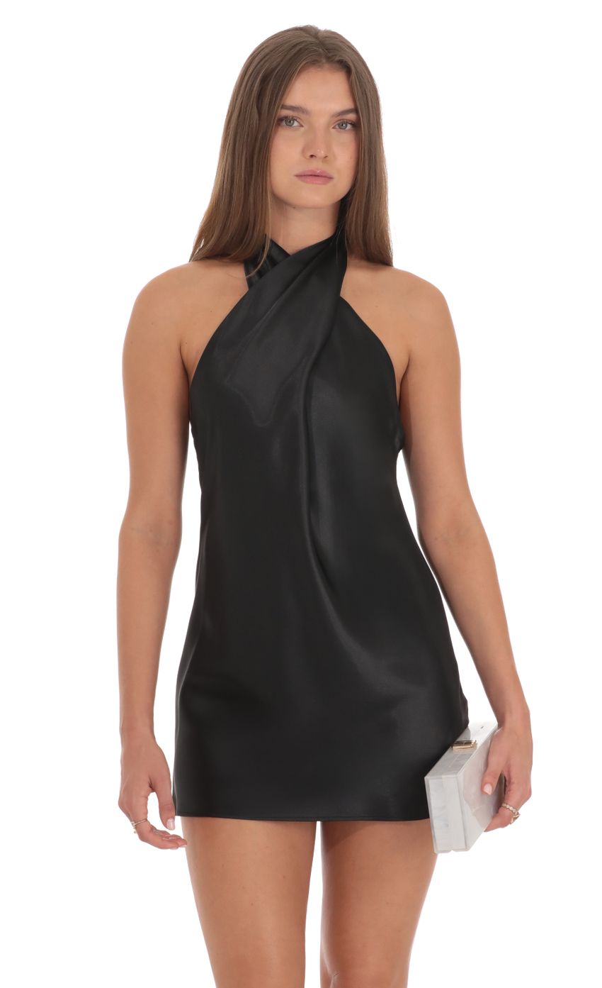 Picture Satin Cross Halter Dress in Black. Source: https://media-img.lucyinthesky.com/data/Oct24/850xAUTO/d039ac83-53cb-4bd9-a53f-d20d5d0eb702.jpg