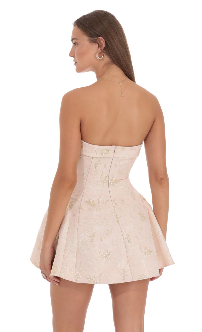 Picture Shimmer Jacquard Strapless Flare Dress in Pink. Source: https://media-img.lucyinthesky.com/data/Oct24/850xAUTO/d96a027d-a14b-4201-89af-4f083dc77123.jpg