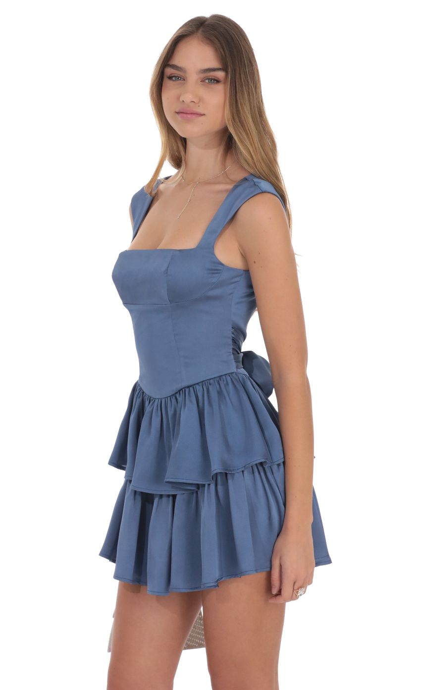 Picture Satin Wide Strap Ruffle Dress in Denim Blue. Source: https://media-img.lucyinthesky.com/data/Oct24/850xAUTO/e7a85810-6c95-4efe-9d7f-220af2df3ac3.jpg