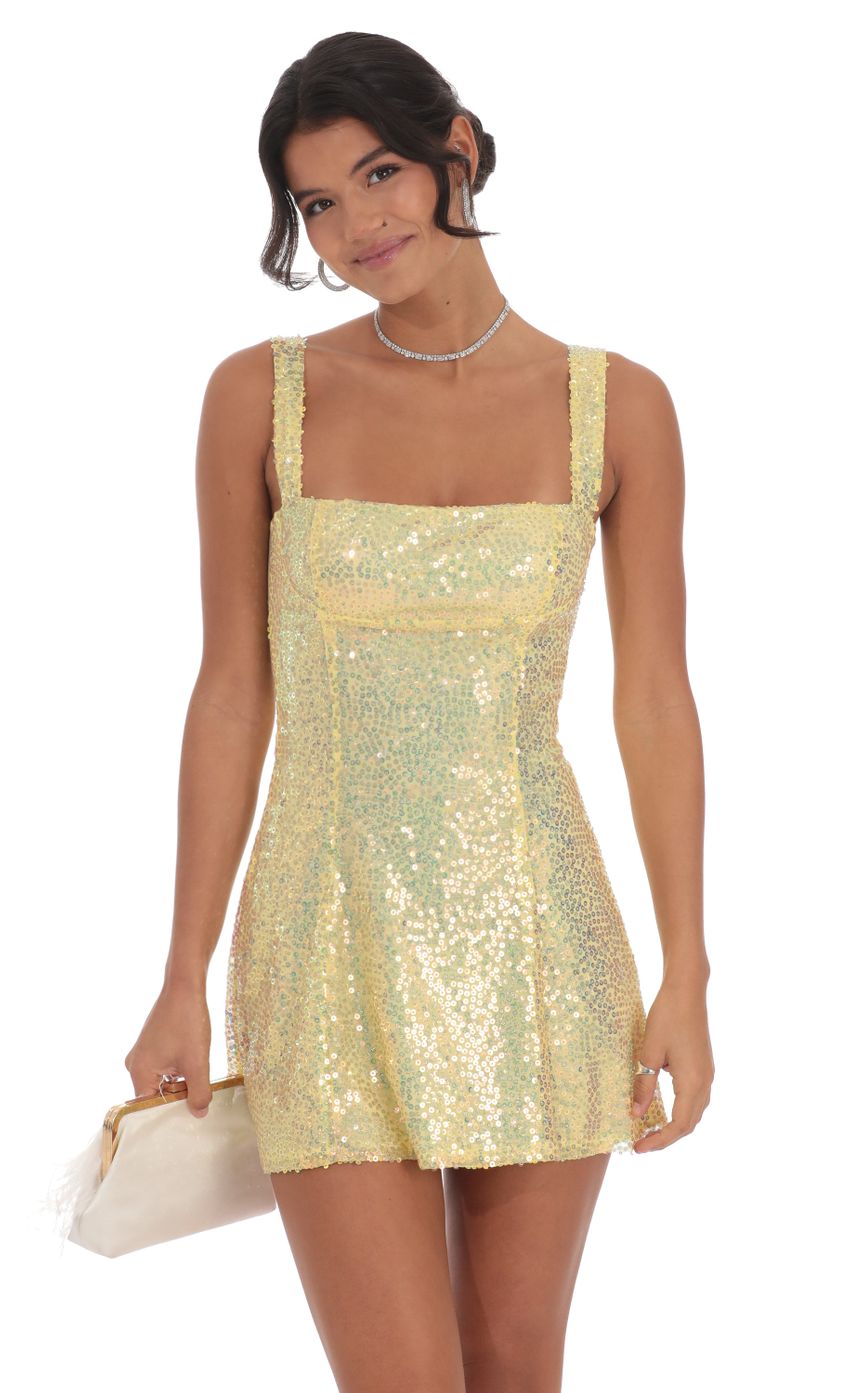 Picture Sequin GLitter Back Bow Bodycon Dress in Yellow. Source: https://media-img.lucyinthesky.com/data/Oct24/850xAUTO/ef2ad9d8-0aa2-4bd8-9991-ce3ca0bdce96.jpg