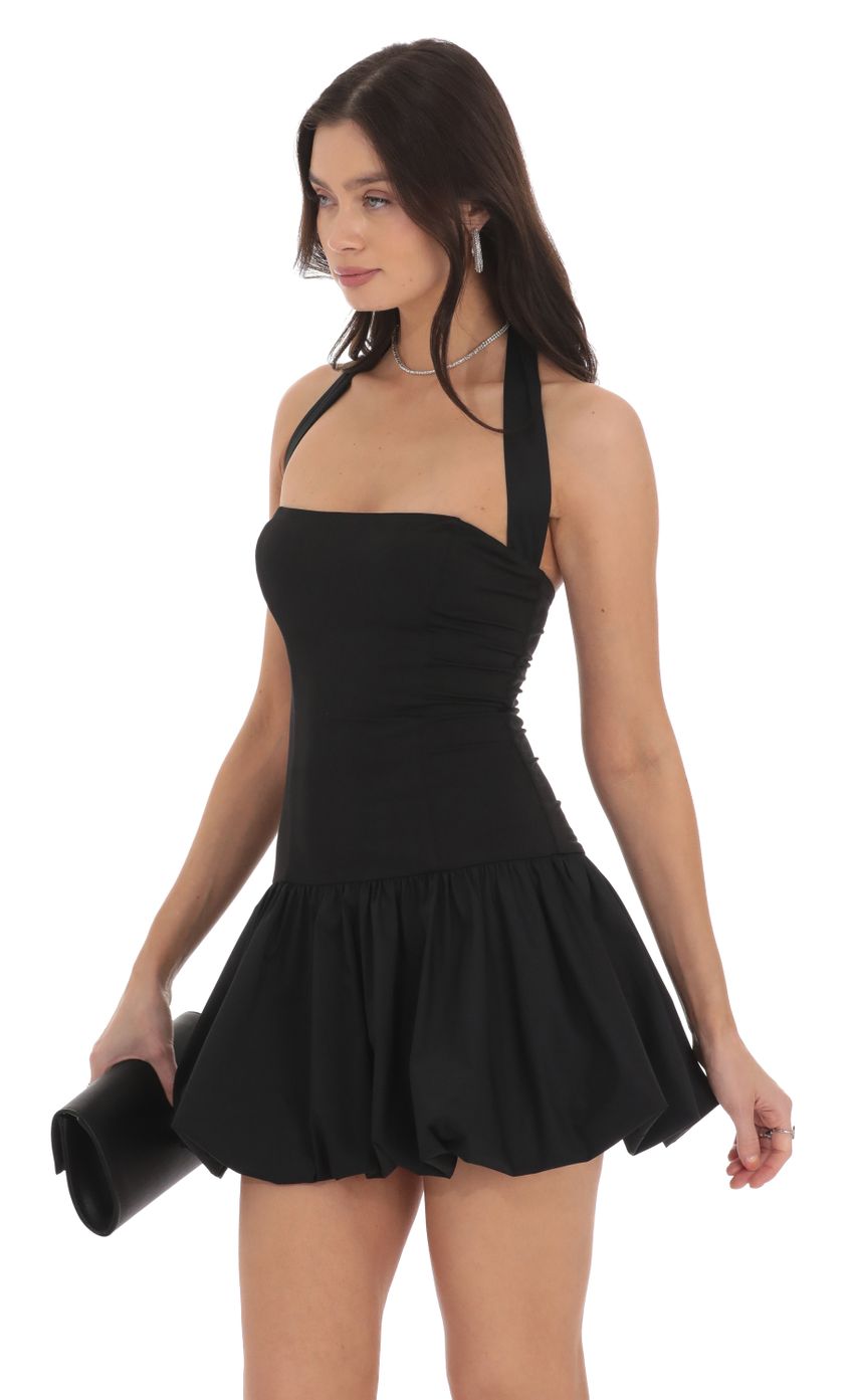 Picture Halter Bubble Dress in Black. Source: https://media-img.lucyinthesky.com/data/Oct24/850xAUTO/f96554c3-957a-4b5c-9854-880dc6fa627e.jpg