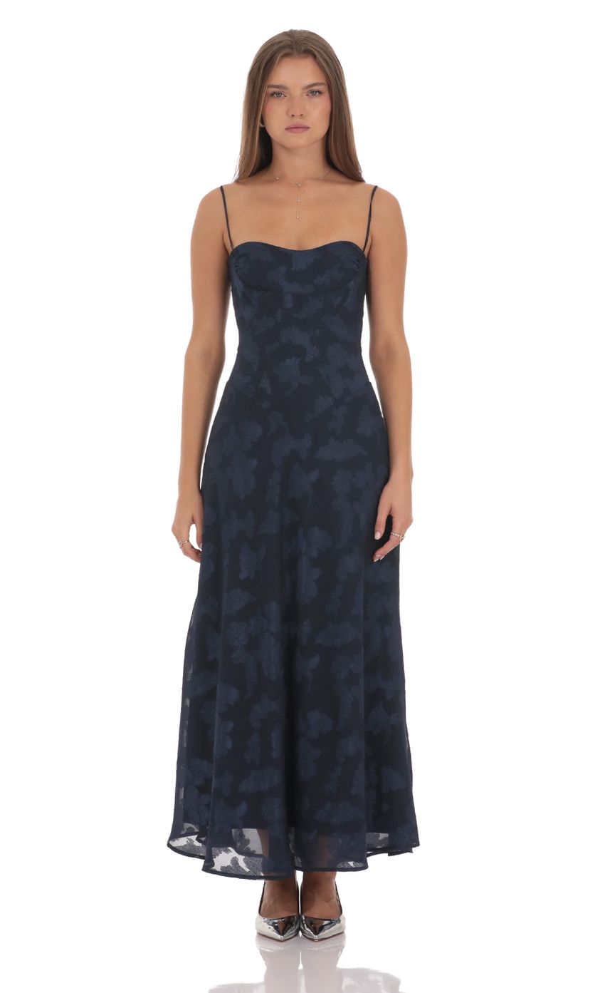 Picture Textured Floral Maxi Dress in Navy. Source: https://media-img.lucyinthesky.com/data/Oct24/850xAUTO/fa666f6c-395b-4bff-b60f-ea8f939f9f4a.jpg