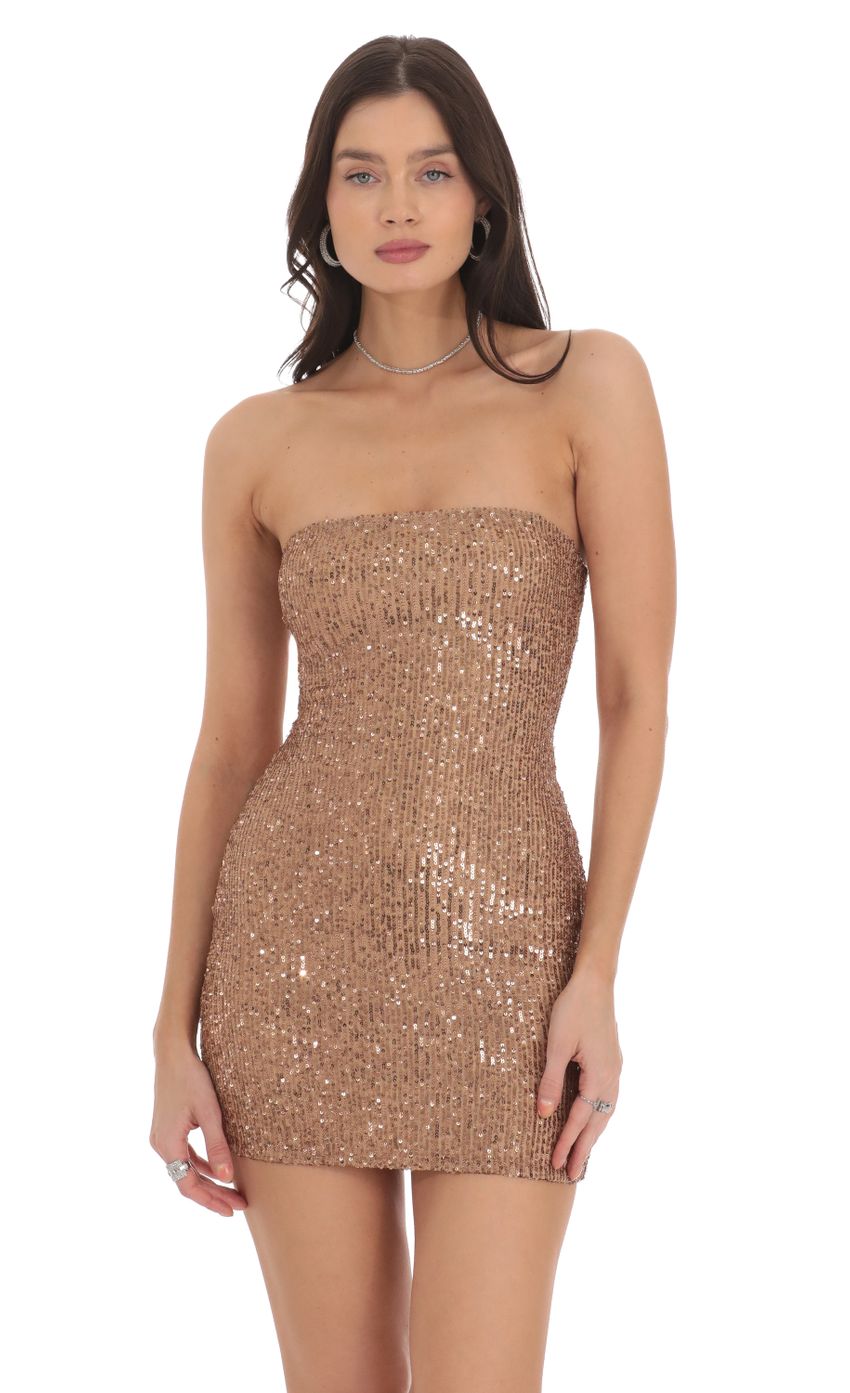 Picture Sequin Strapless Bodycon Dress in Brown. Source: https://media-img.lucyinthesky.com/data/Oct24/850xAUTO/ffb1023c-1304-4ce4-b566-4cf083f6cdcb.jpg