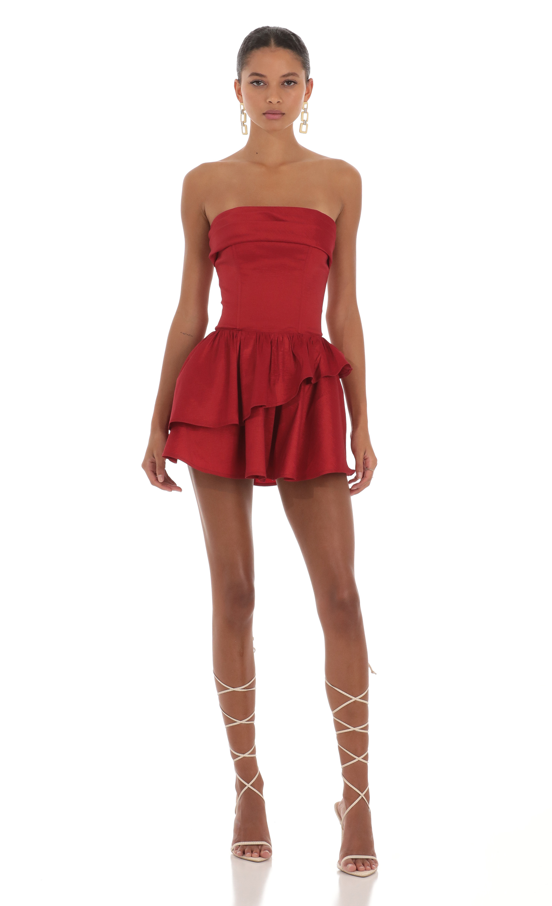 Corset Strapless Dress in Red