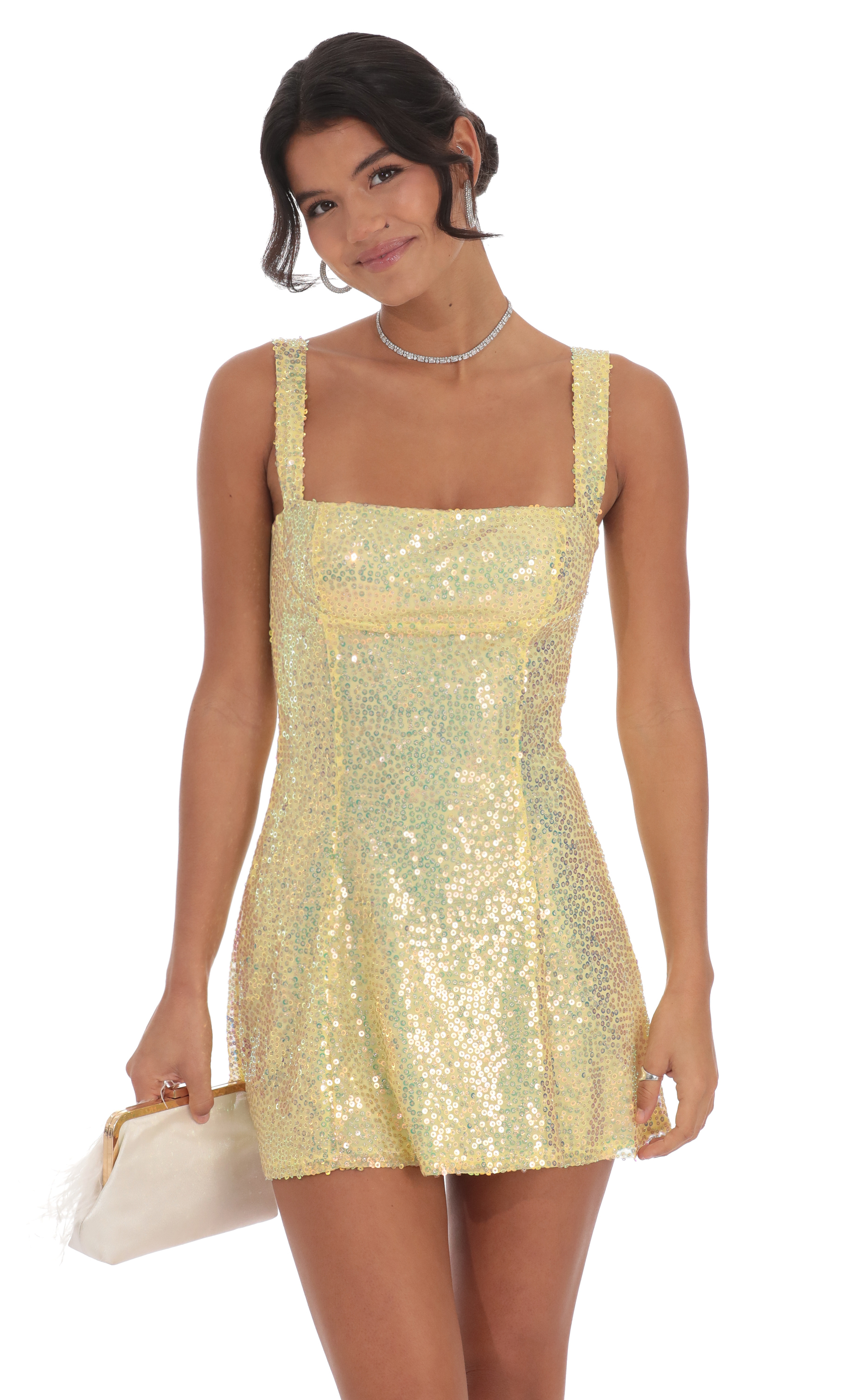 Sequin GLitter Back Bow Bodycon Dress in Yellow