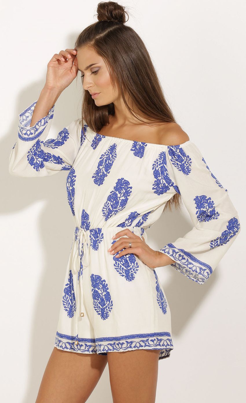 Picture Printed Leaf Playsuit in Blue. Source: https://media-img.lucyinthesky.com/data/Sep15_1/850xAUTO/0Y5A8259.JPG