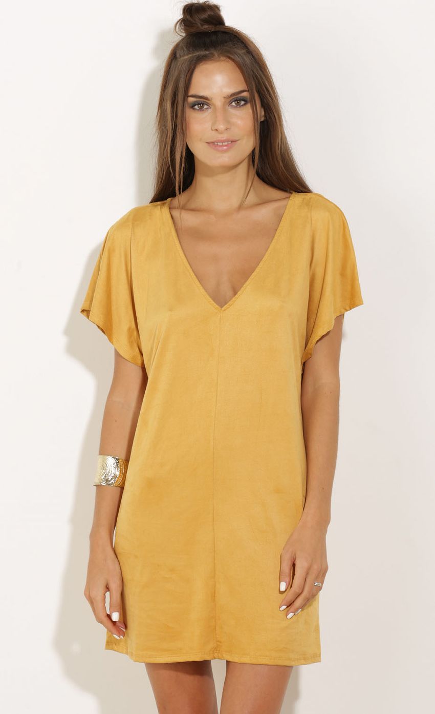 Picture Suede T-Shirt Shift Dress In Mustard. Source: https://media-img.lucyinthesky.com/data/Sep15_2/850xAUTO/0Y5A8234.JPG