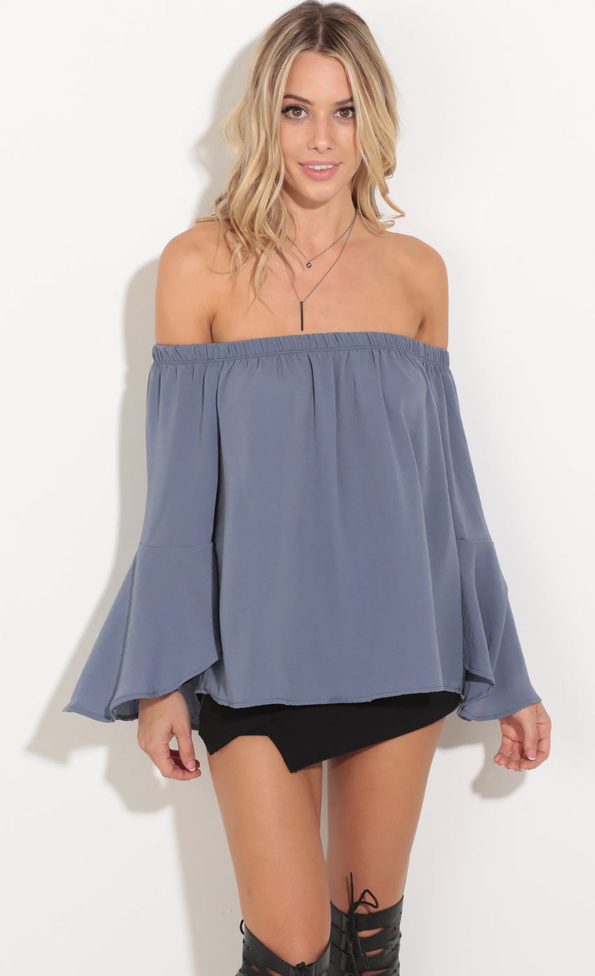 Picture Off The Shoulder Top In Dusty Blue. Source: https://media-img.lucyinthesky.com/data/Sep16_1/850xAUTO/0Y5A1655.JPG