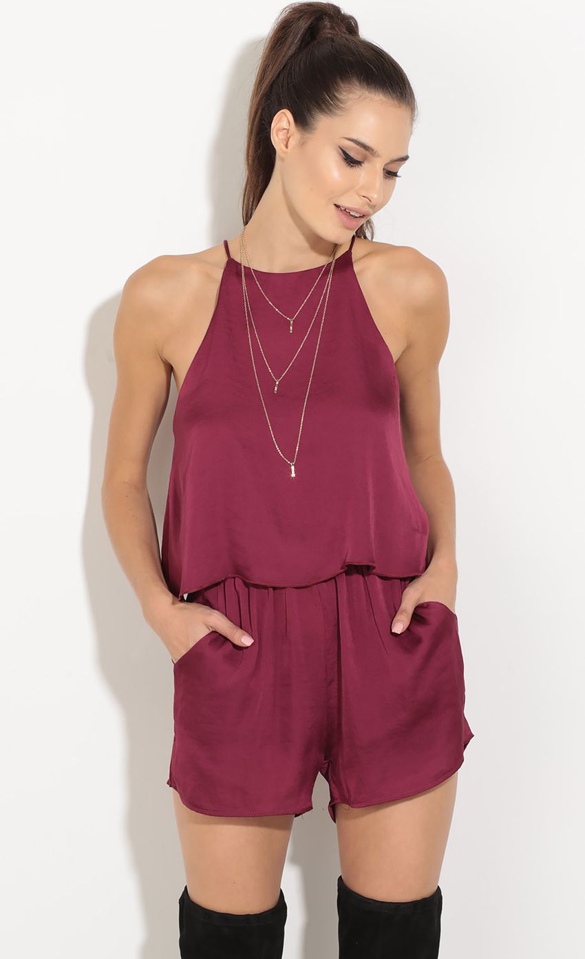 Picture Layered Satin Romper In Wine. Source: https://media-img.lucyinthesky.com/data/Sep16_1/850xAUTO/0Y5A5921.JPG