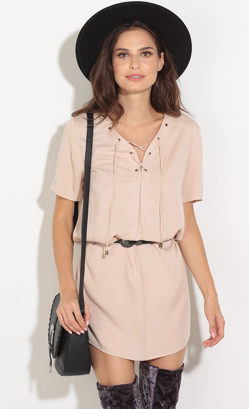 Picture Lace-Up Day Dress In Nude. Source: https://media-img.lucyinthesky.com/data/Sep16_1/850xAUTO/0Y5A9958.JPG